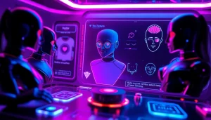Explore the best nsfw ai chatbots in a futuristic digital setting with vibrant colors and interactive elements.