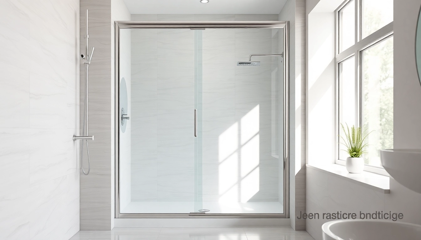 Showcase a beautiful shower screen door integrated into a modern bathroom setting.