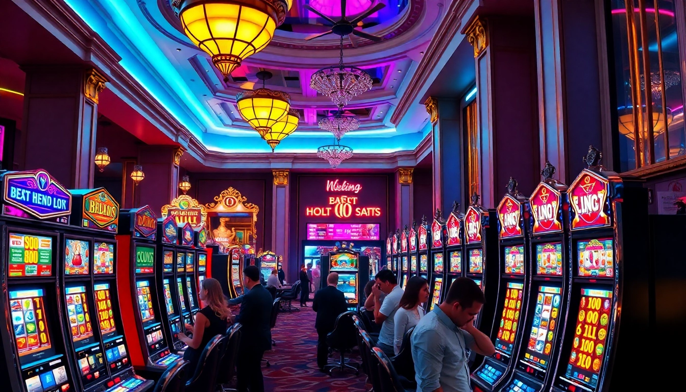 Menang slot online di mesin kasino yang tersedia dengan berbagai warna dan cahaya menarik.