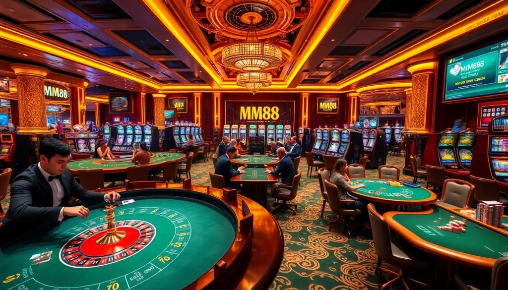Experience the excitement of MM88 casino gameplay with vibrant tables and eager players.