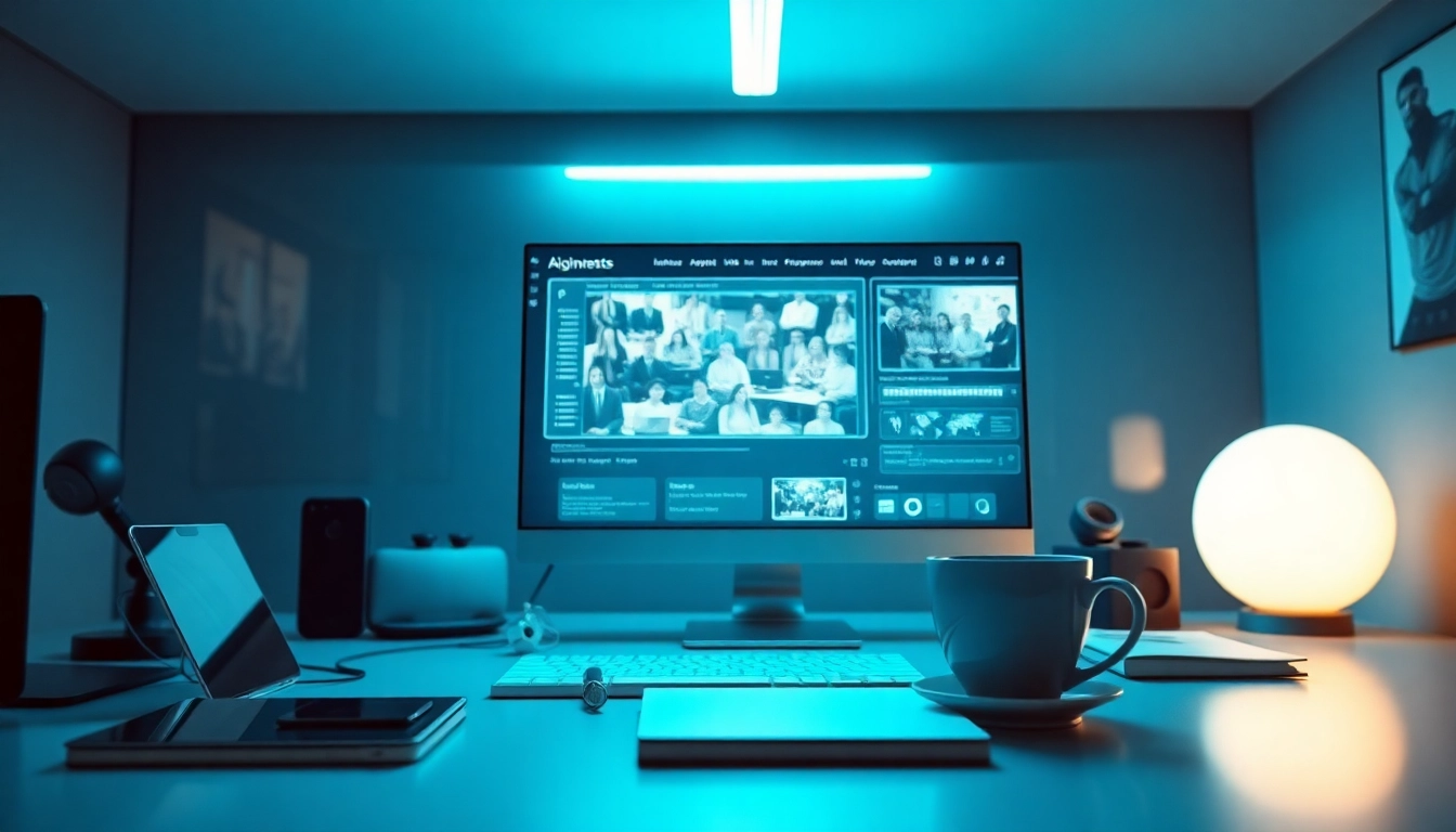 Visual representation of a modern workspace showcasing a video to promptgenerator interface with a high-tech feel.