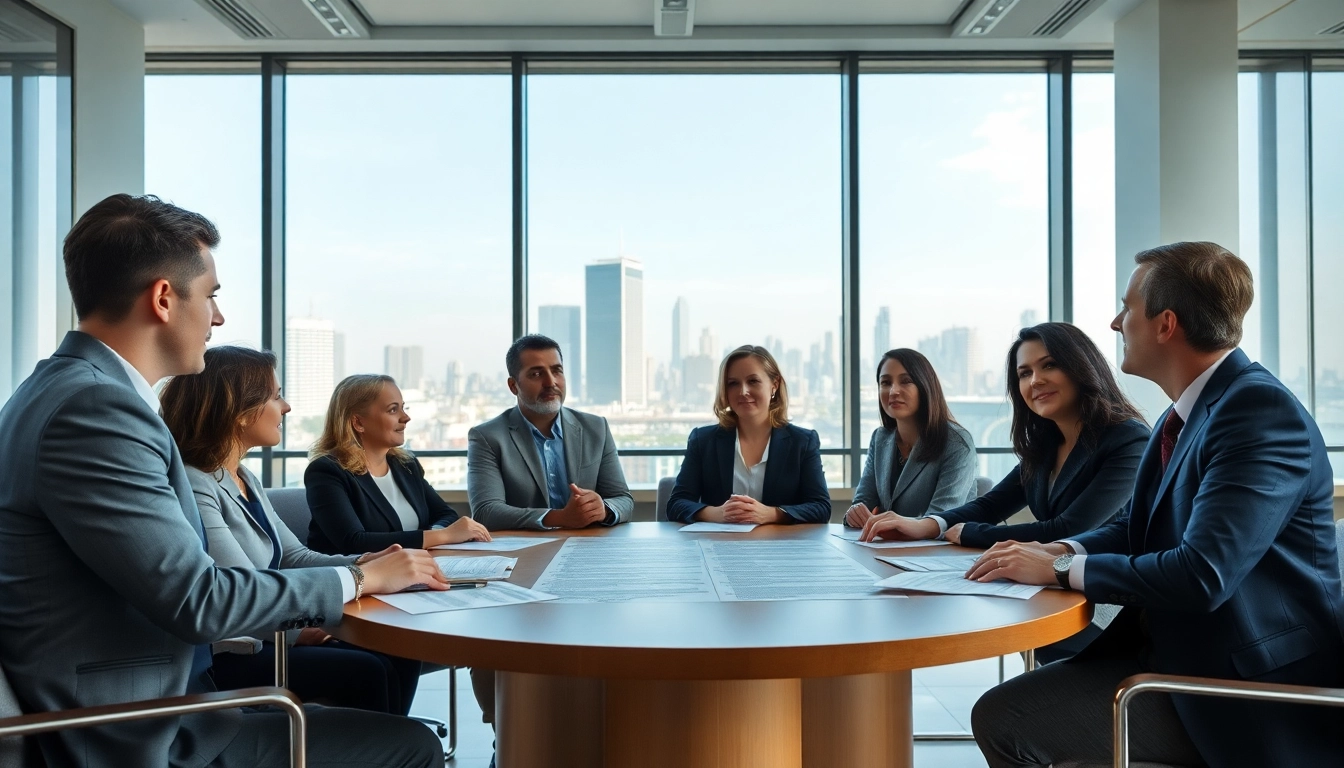 Leaders engaging in a discussion about Corporate Ethics in a bright, modern office.