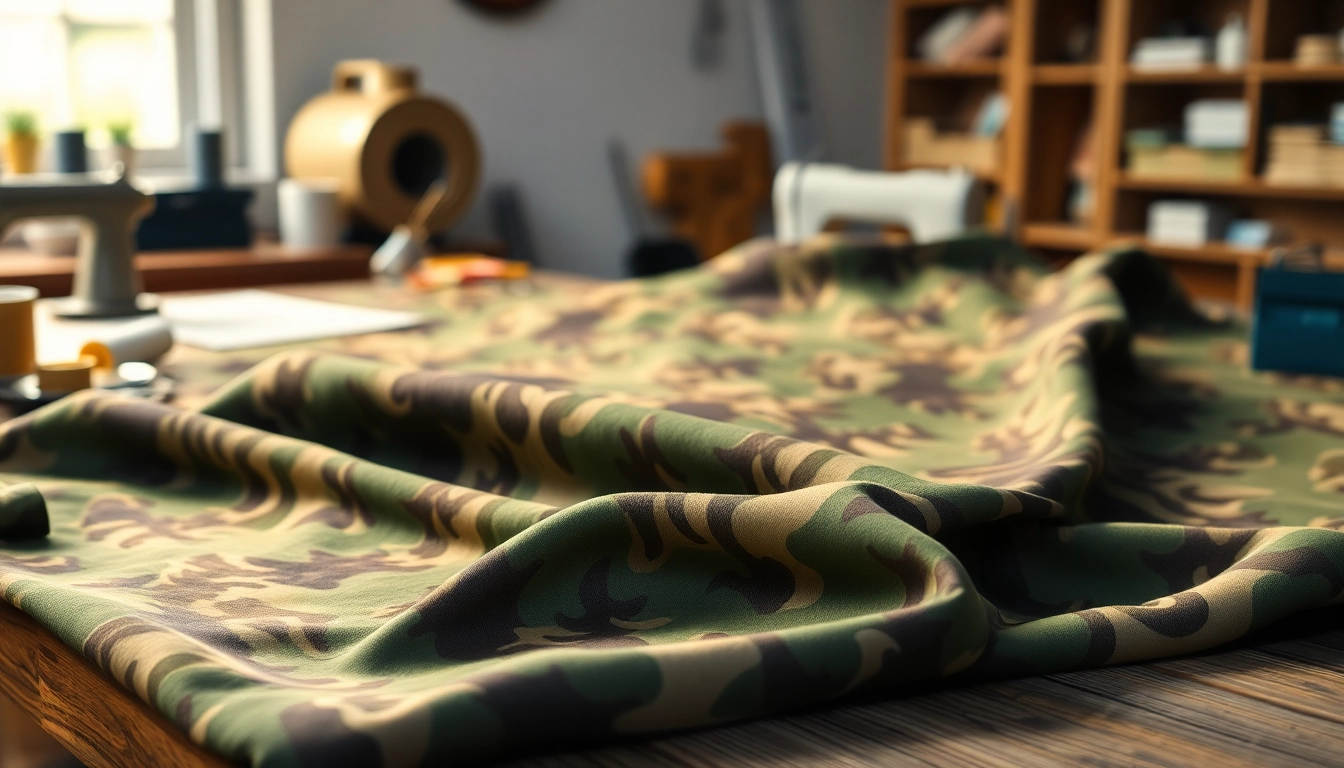 Creëer prachtige ontwerpen met legerprint stof voor diverse projecten.