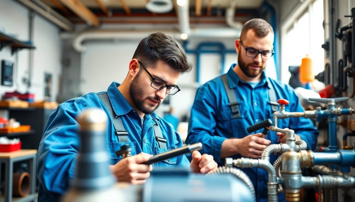 Engaged apprentice in a plumbing apprenticeship honing skills in a professional workshop environment.