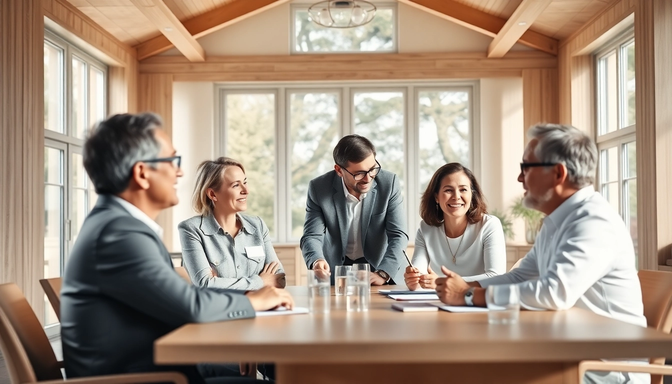 Family members discussing luxembourg family holding in a bright boardroom.