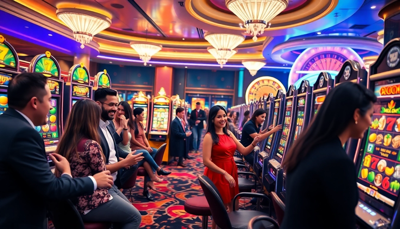 Experience thrilling gameplay with a slot demo featuring vibrant machines and enthusiastic players.