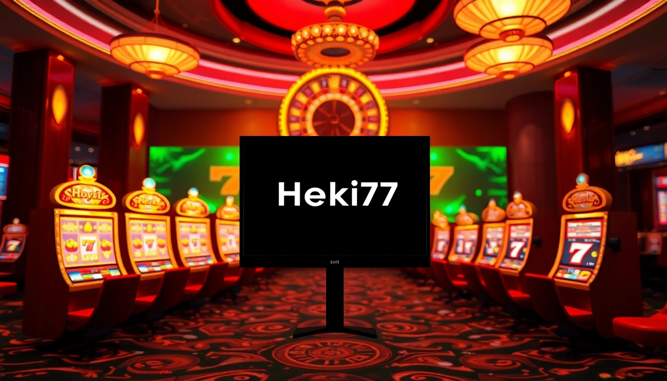 Experience online gaming at Hoki77 heylink with vibrant slot machines and a luxurious casino atmosphere.