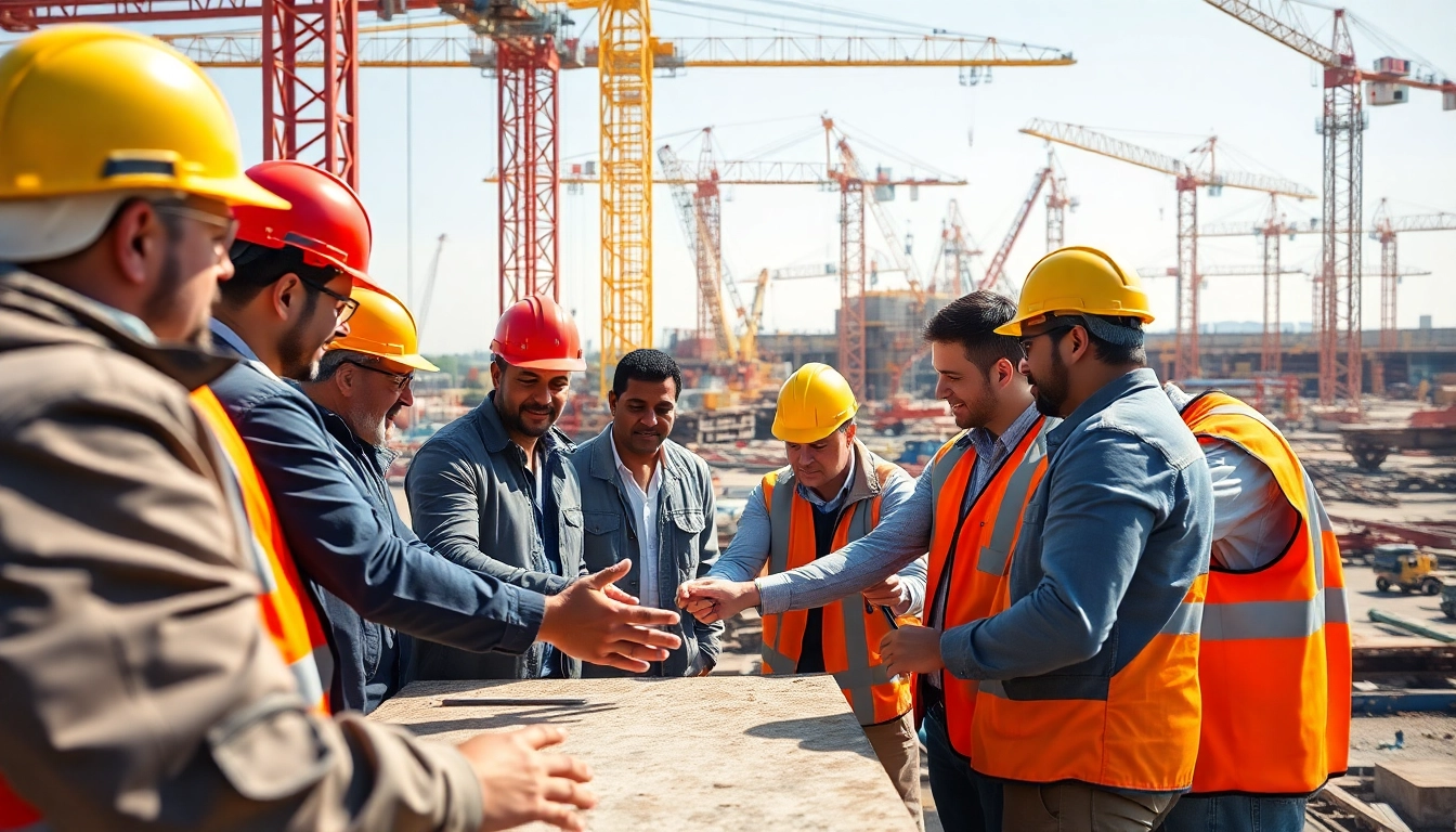 Engaged workers in construction advocacy demonstrate teamwork on a bustling site.