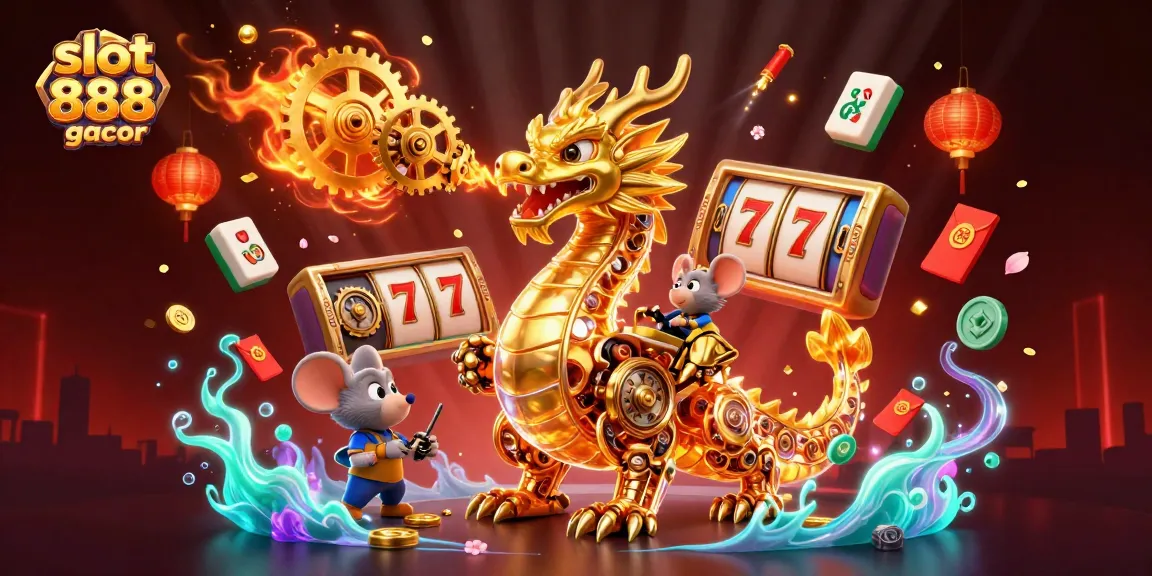 Spin and win with slot 888 gacor in a dynamic 3D casino illustration packed with vibrant game elements.